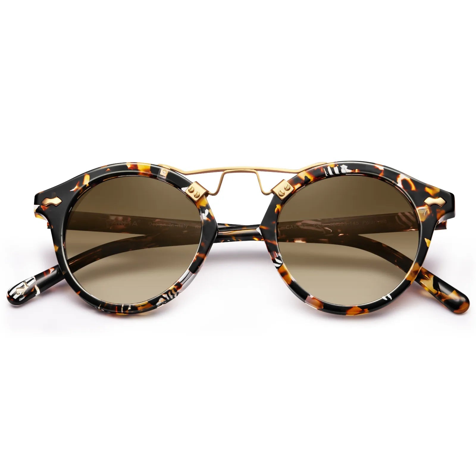 Carfia AvonPark-C03 Tortoise Acetate Round Polarized Sunglasses for Women, Detail View