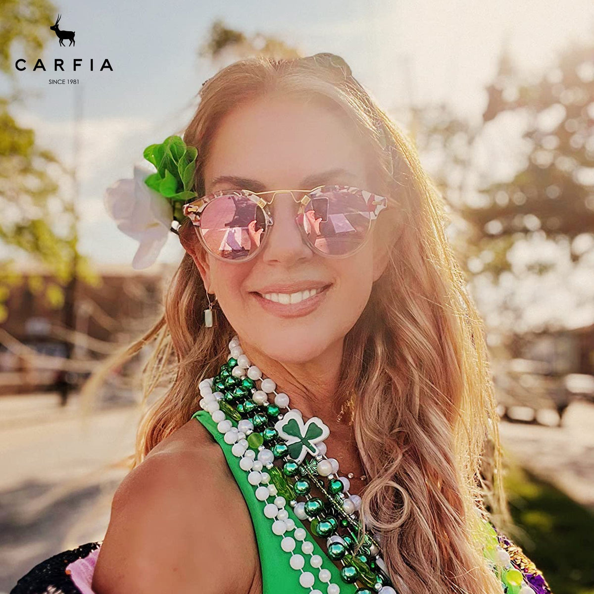 Carfia AvonPark CA5395-C09 Floral Acetate Heart Polarized Sunglasses for Women, Model View