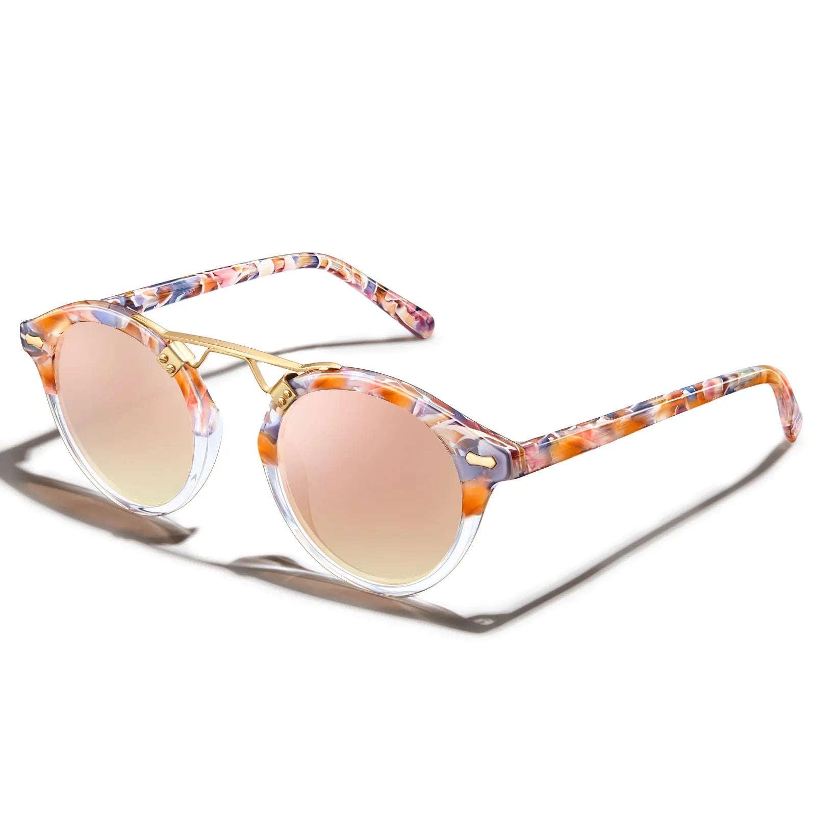 Carfia AvonPark CA5395-C09 Floral Acetate Heart Polarized Sunglasses for Women, Three-Quarter View