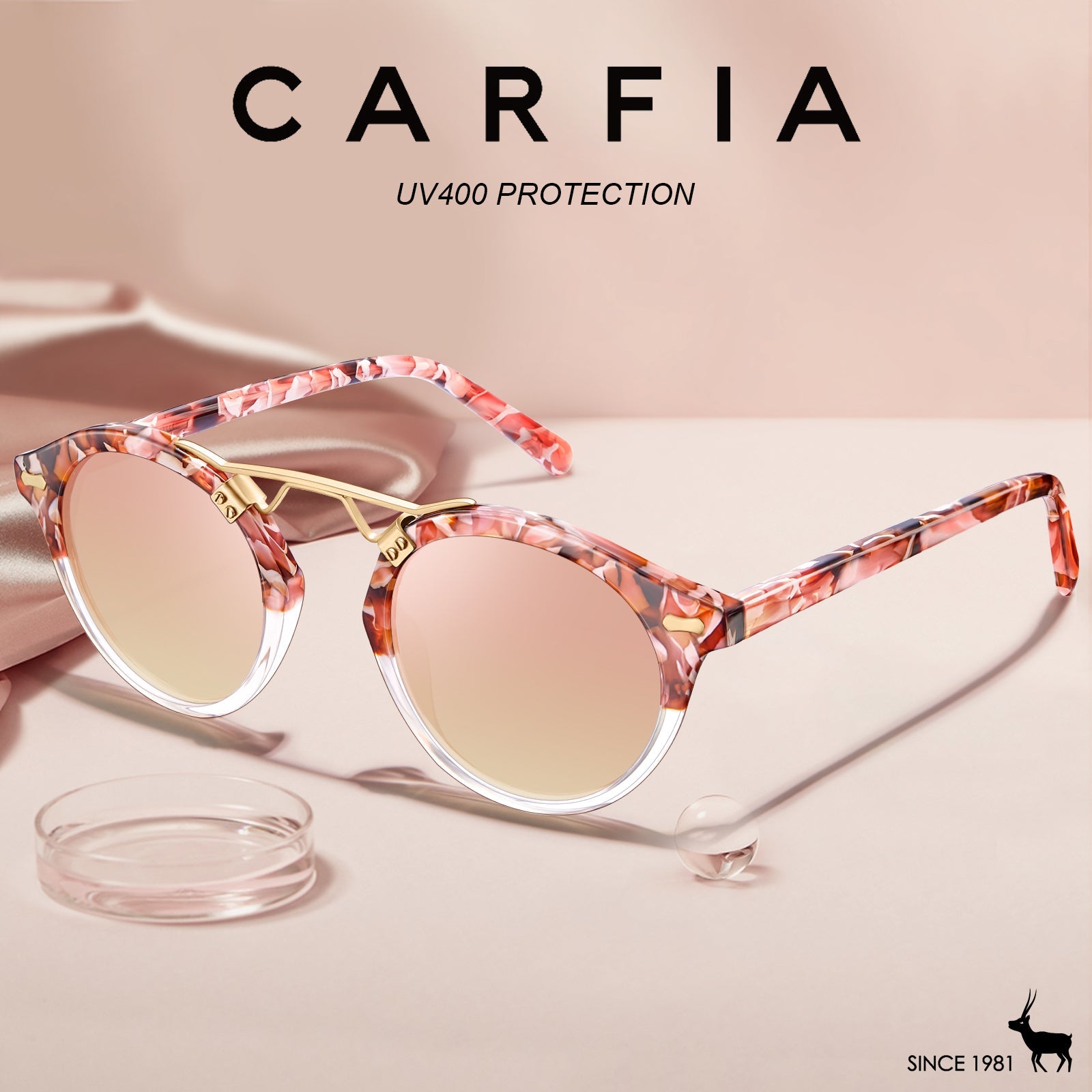 Carfia AvonPark CA5395-C15 Floral Acetate Heart Polarized Sunglasses for Women, Lifestyle View