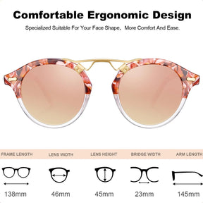 Carfia AvonPark CA5395-C15 Floral Acetate Heart Polarized Sunglasses for Women, Size-Chart View