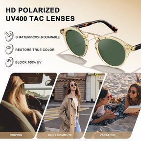 Carfia AvonPark CA5395-C25 Gold Acetate Round Polarized Sunglasses for Women, Lifestyle View