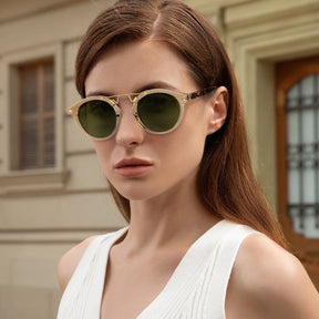 Carfia AvonPark CA5395-C25 Gold Acetate Round Polarized Sunglasses for Women, Model View