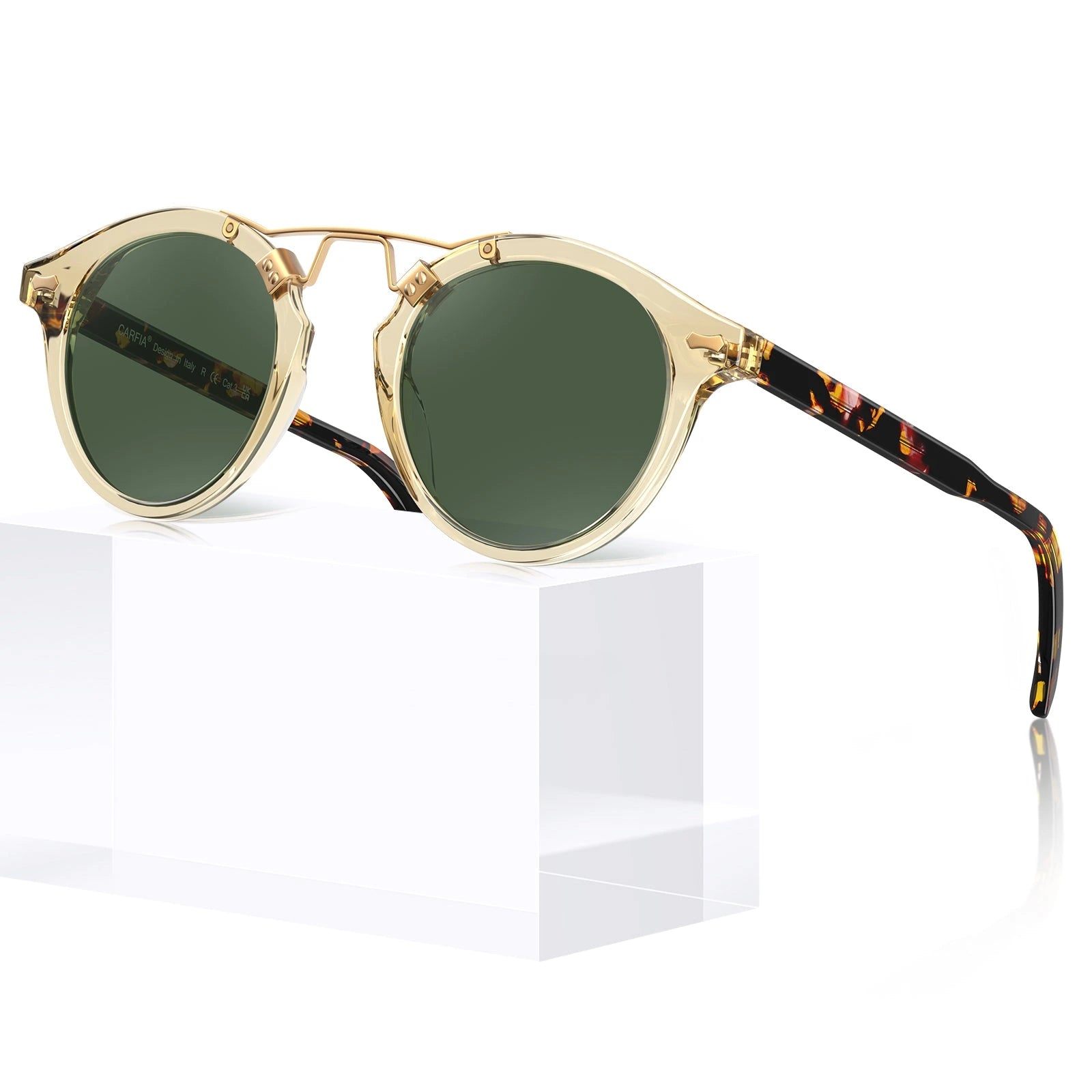 Carfia AvonPark CA5395-C25 Gold Acetate Round Polarized Sunglasses for Women, Three-Quarter View