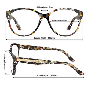 Carfia Barrie CA5396-FC08 Tortoise Acetate Round Prescription Glasses Eyeglasses for Women, Size-Chart View