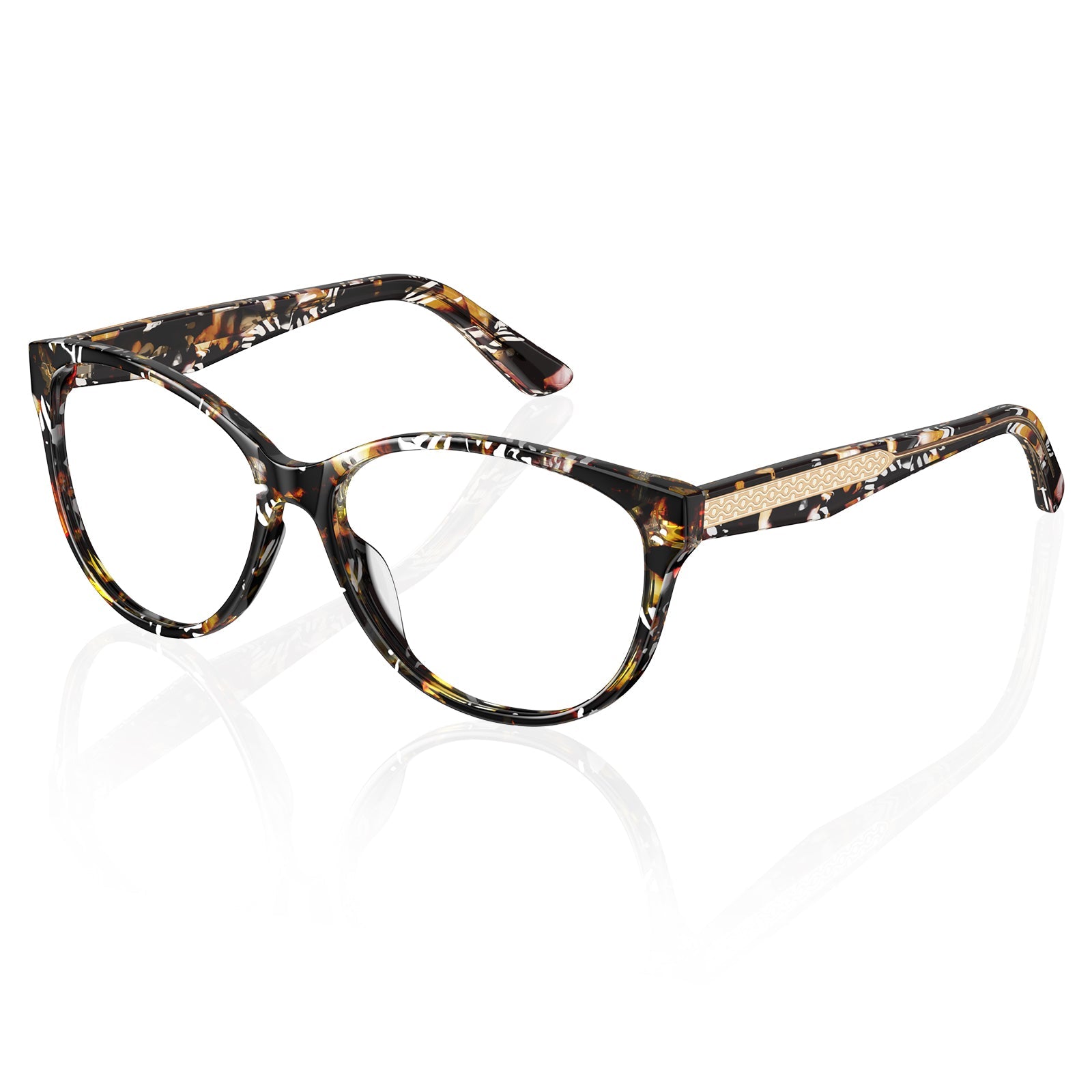 Carfia Barrie CA5396-FC08 Tortoise Acetate Round Prescription Glasses Eyeglasses for Women, Three-Quarter View