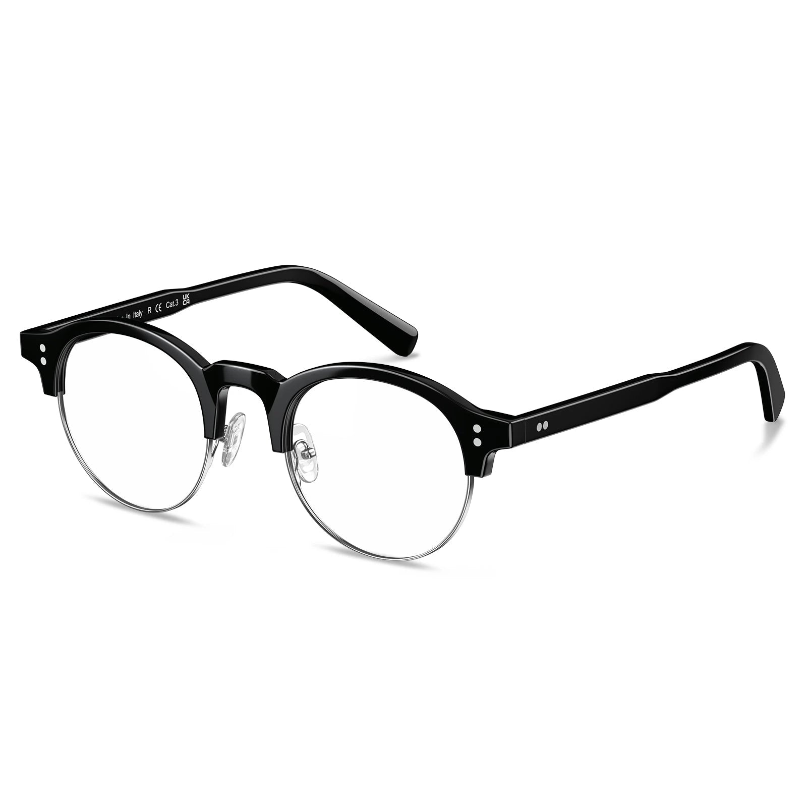 Carfia Cathom CA1962-FC01 Black Acetate Round Prescription Glasses Eyeglasses for Unisex, Angle View