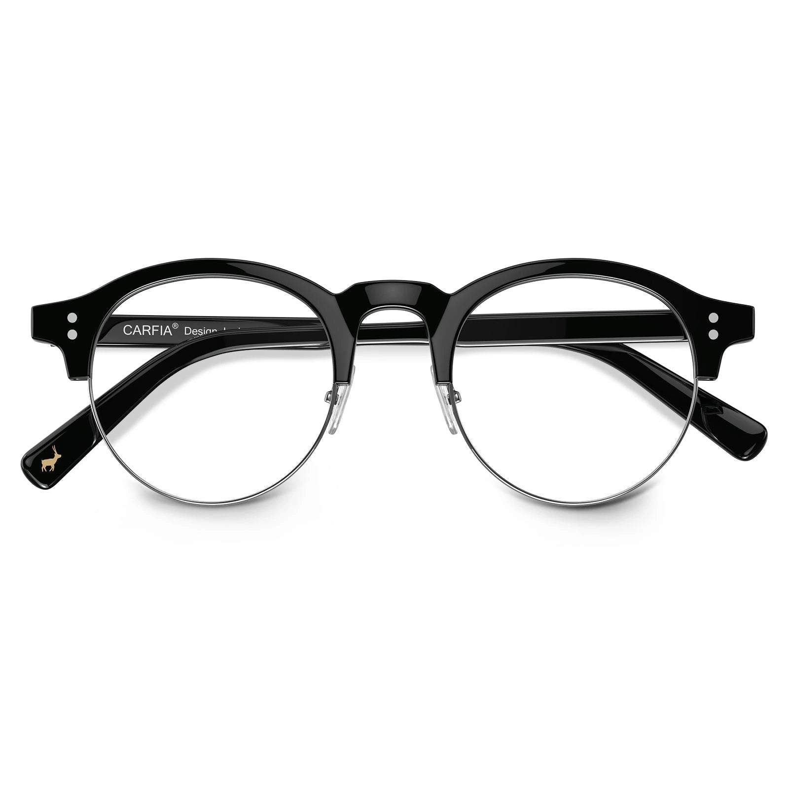Carfia Cathom CA1962-FC01 Black Acetate Round Prescription Glasses Eyeglasses for Unisex, Folded View