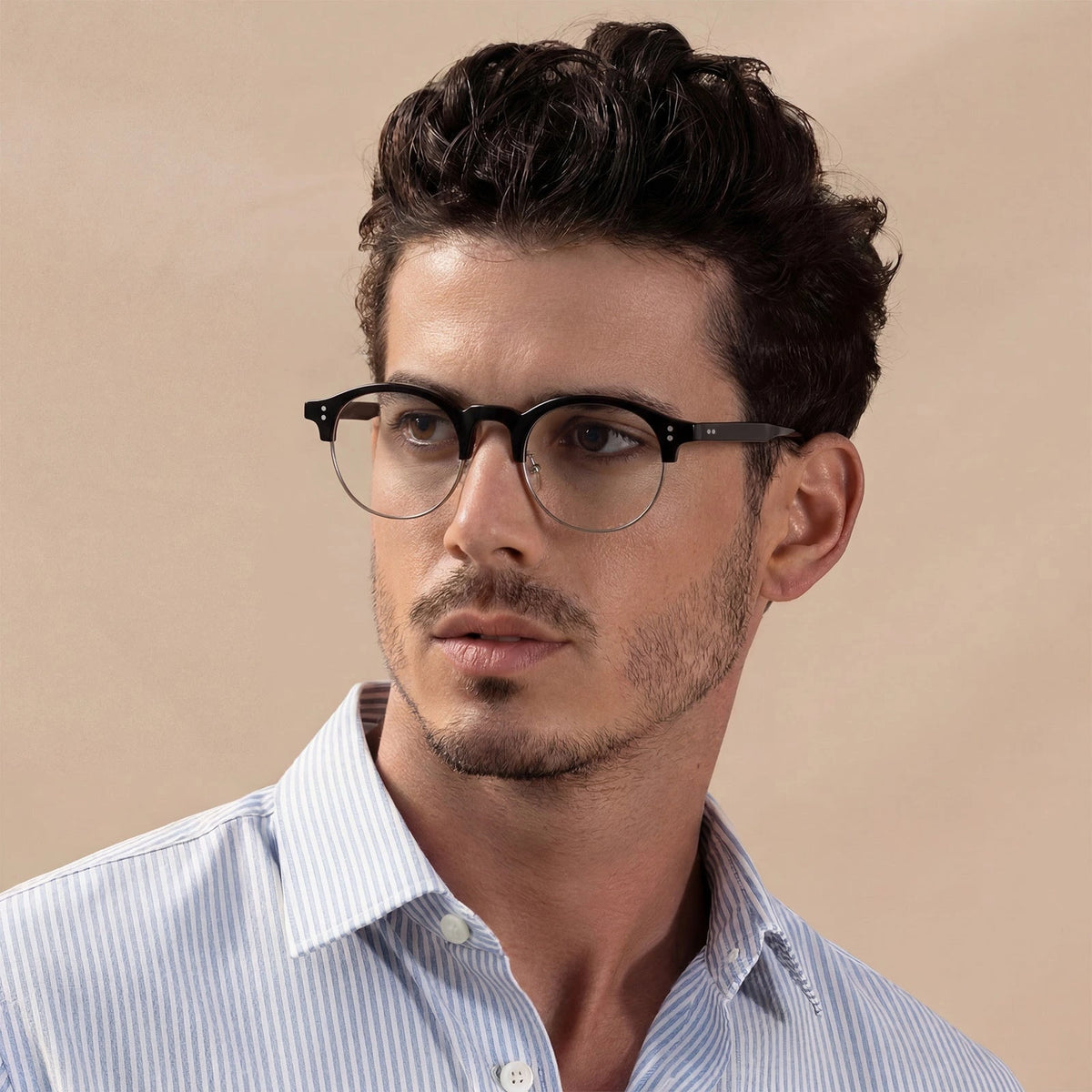 Carfia Cathom CA1962-FC01 Black Acetate Round Prescription Glasses Eyeglasses for Unisex, Model View
