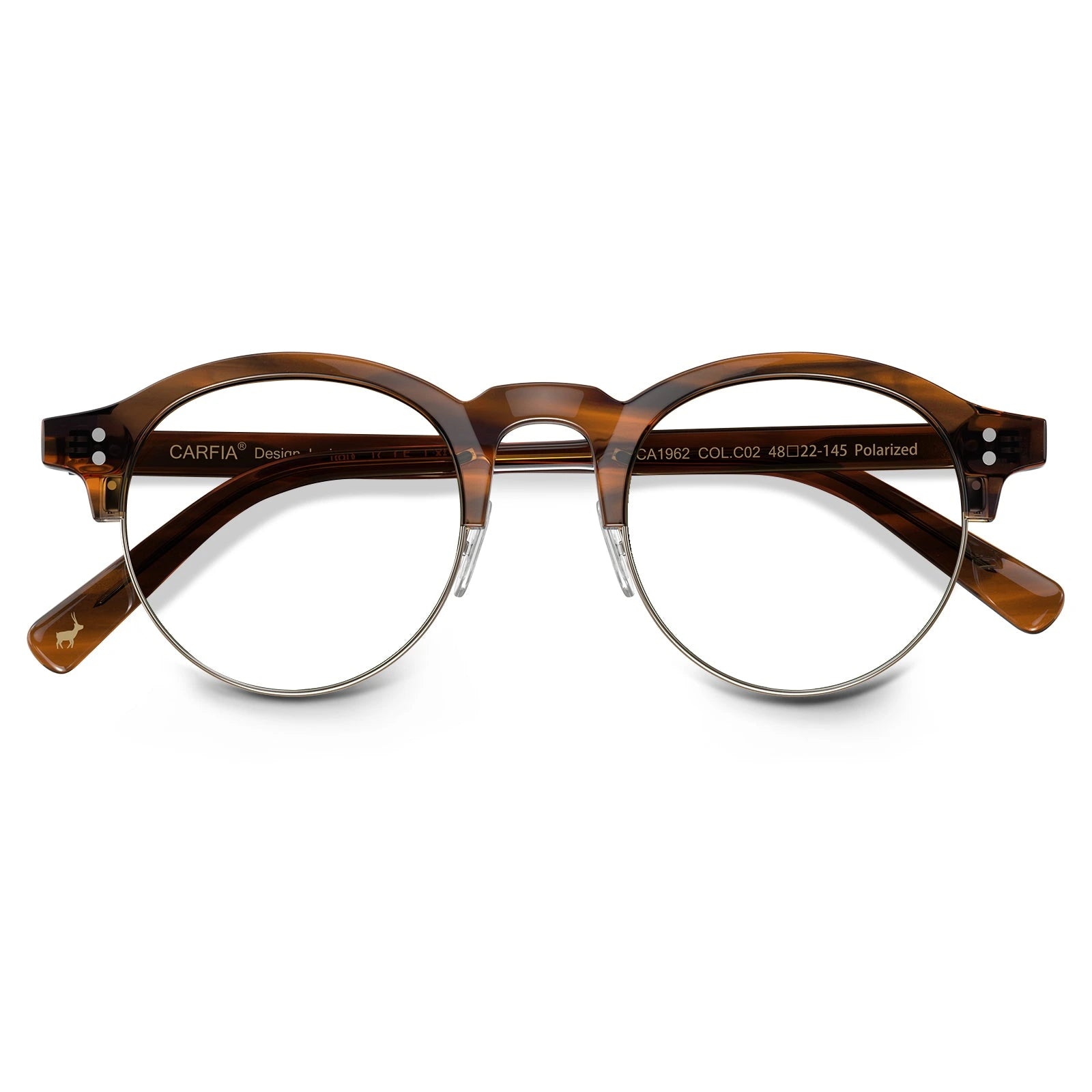 Carfia Cathom CA1962-FC02 Tortoise Acetate Round Prescription Glasses Eyeglasses for Unisex, Folded View