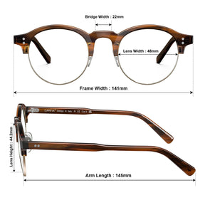 Carfia Cathom CA1962-FC02 Tortoise Acetate Round Prescription Glasses Eyeglasses for Unisex, Size Chart