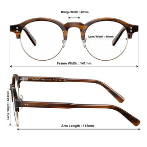 Carfia Cathom CA1962-FC04 Tortoise Acetate Round Prescription Glasses Eyeglasses for Unisex, Size Chart