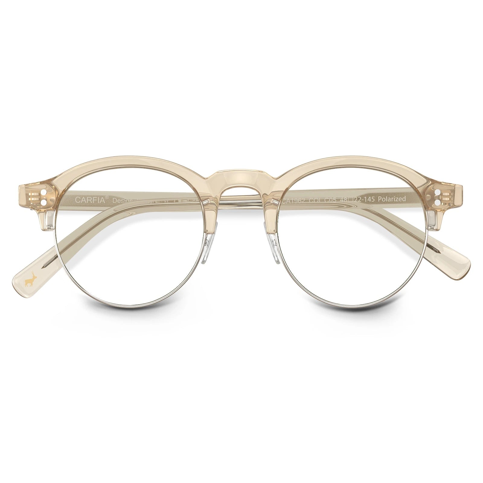 Carfia Cathom CA1962-FC05 Gold Acetate Round Prescription Glasses Eyeglasses for Unisex, Folded View