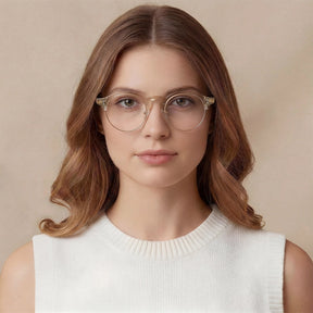 Carfia Cathom CA1962-FC05 Gold Acetate Round Prescription Glasses Eyeglasses for Unisex, Model View