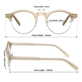 Carfia Cathom CA1962-FC05 Gold Acetate Round Prescription Glasses Eyeglasses for Unisex, Size Chart
