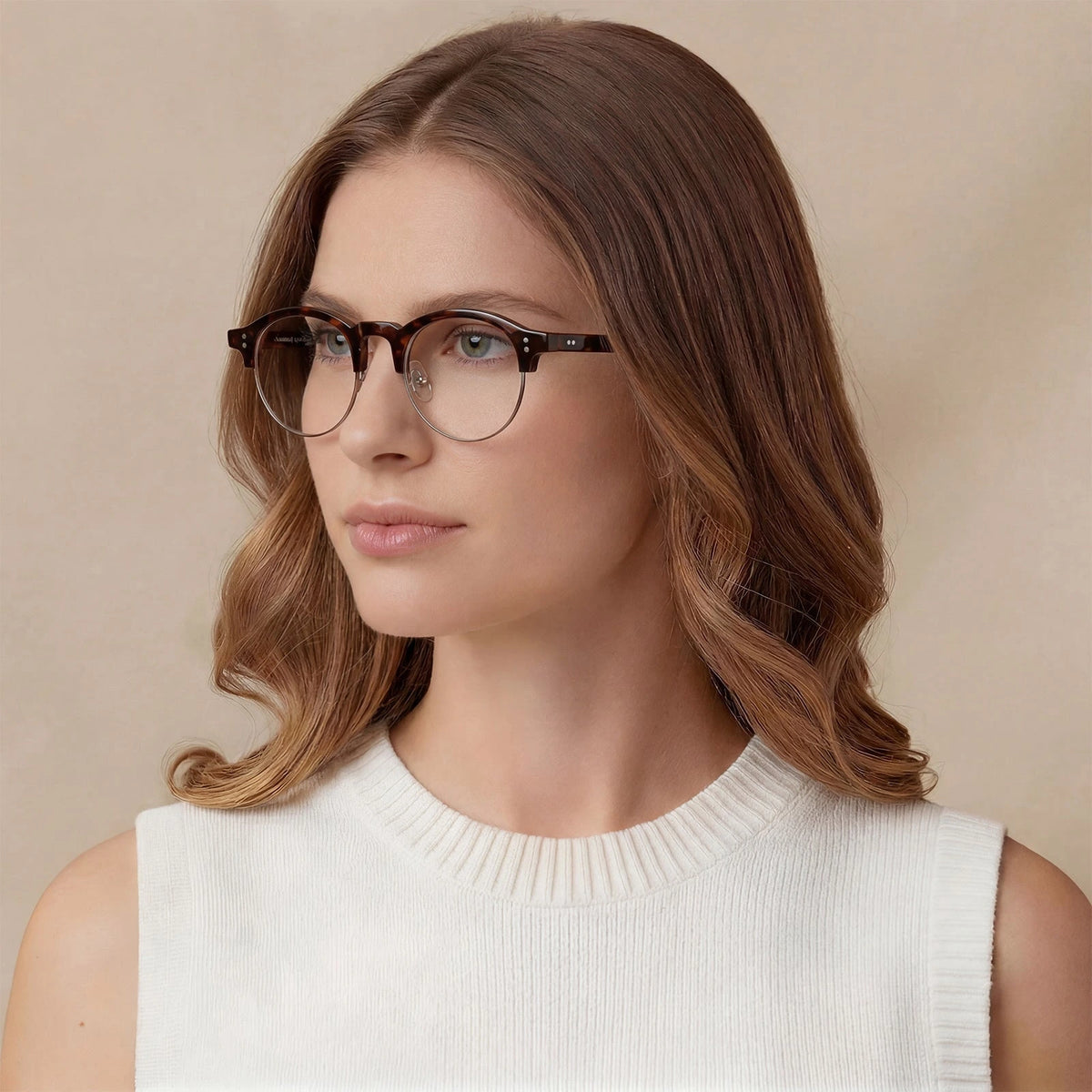 Carfia Cathom CA1962-FC07 Tortoise Acetate Round Prescription Glasses Eyeglasses for Unisex, Model View