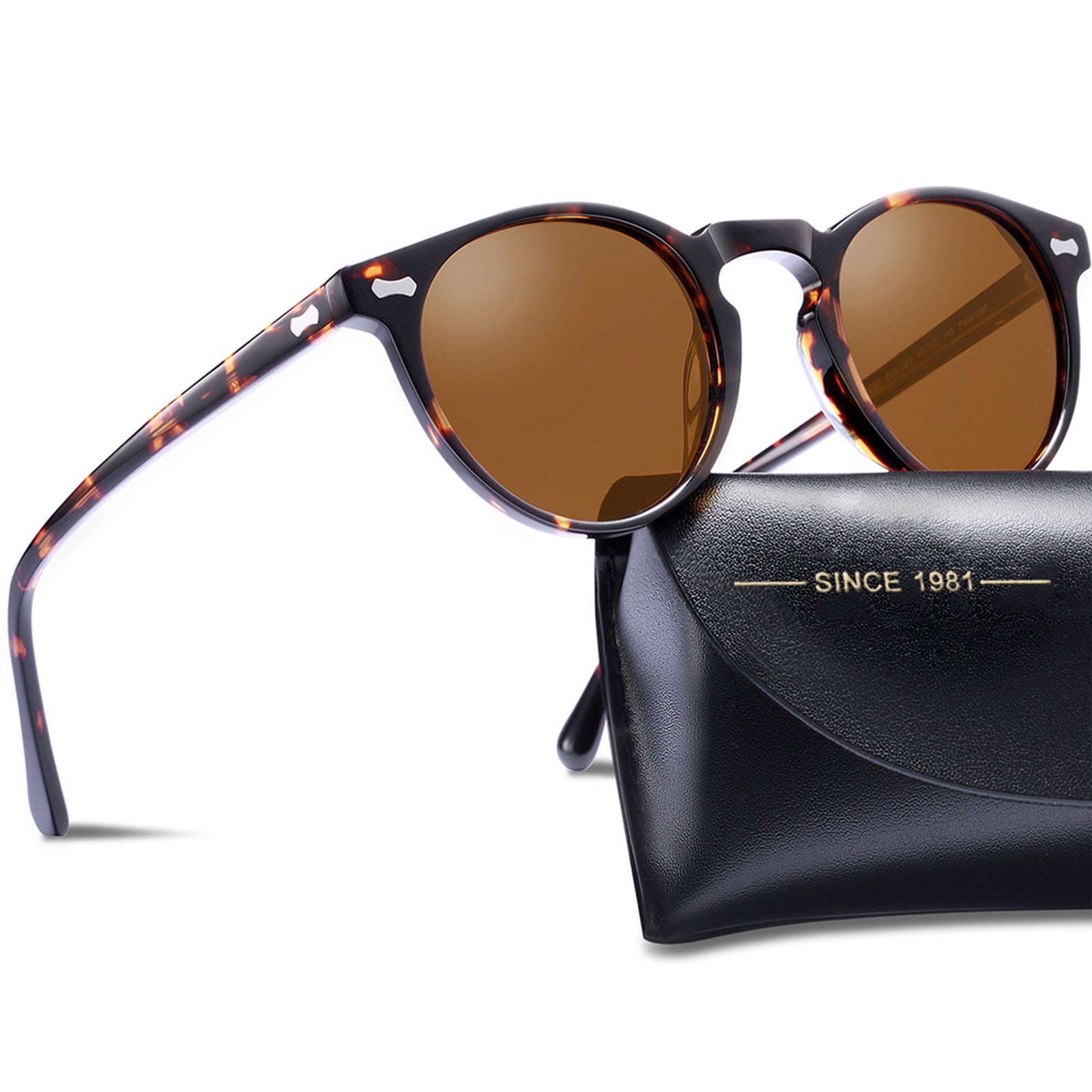Carfia Chicago-C03-RX Tortoise Acetate Round Polarized Prescription Sunglasses for Women, Case