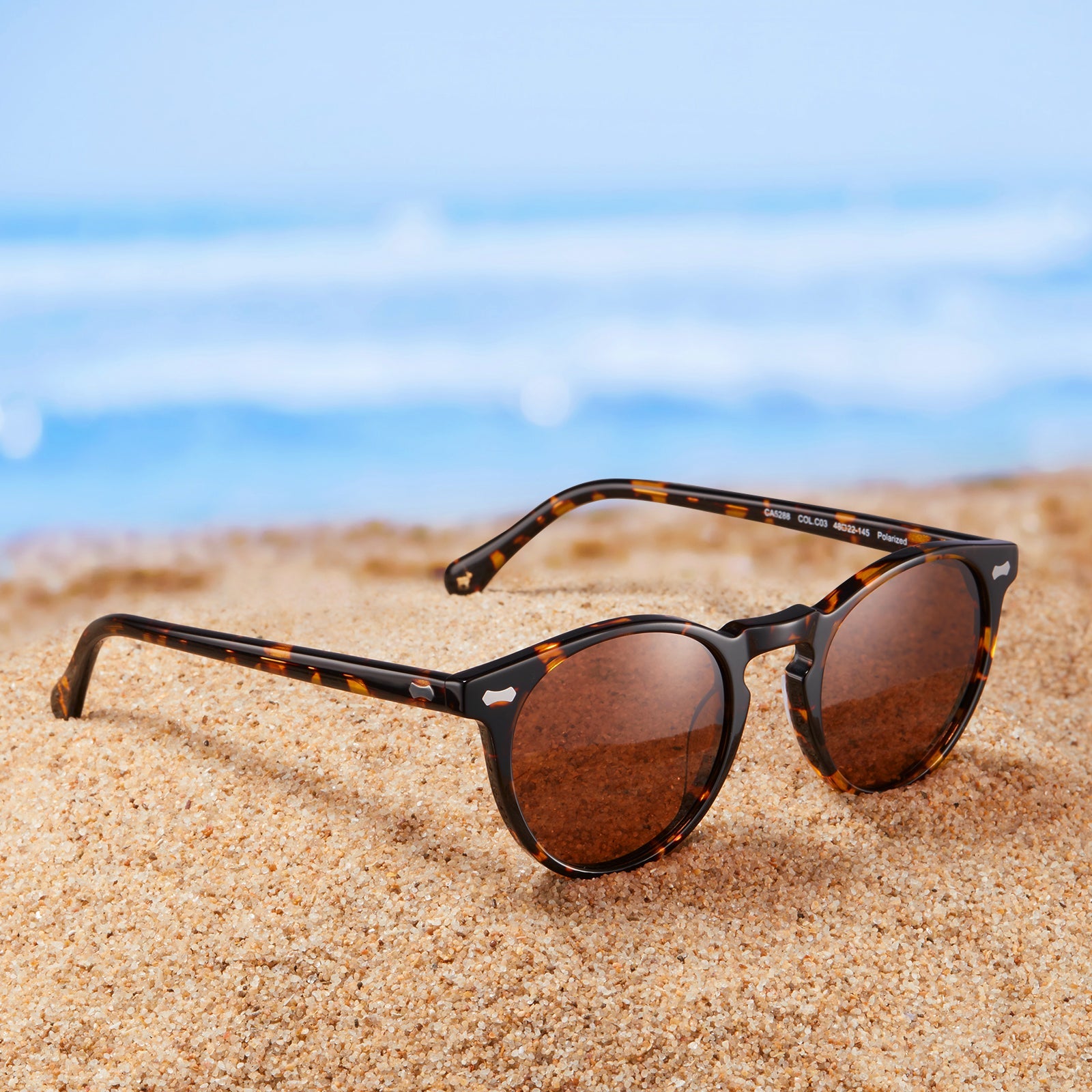 Carfia Chicago-C03-RX Tortoise Acetate Round Polarized Prescription Sunglasses for Women, Lifestyle Beach