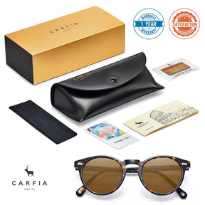 Carfia Chicago-C03-RX Tortoise Acetate Round Polarized Prescription Sunglasses for Women, Packaging: includes hard case, cleaning cloth, polarized tester and warranty card