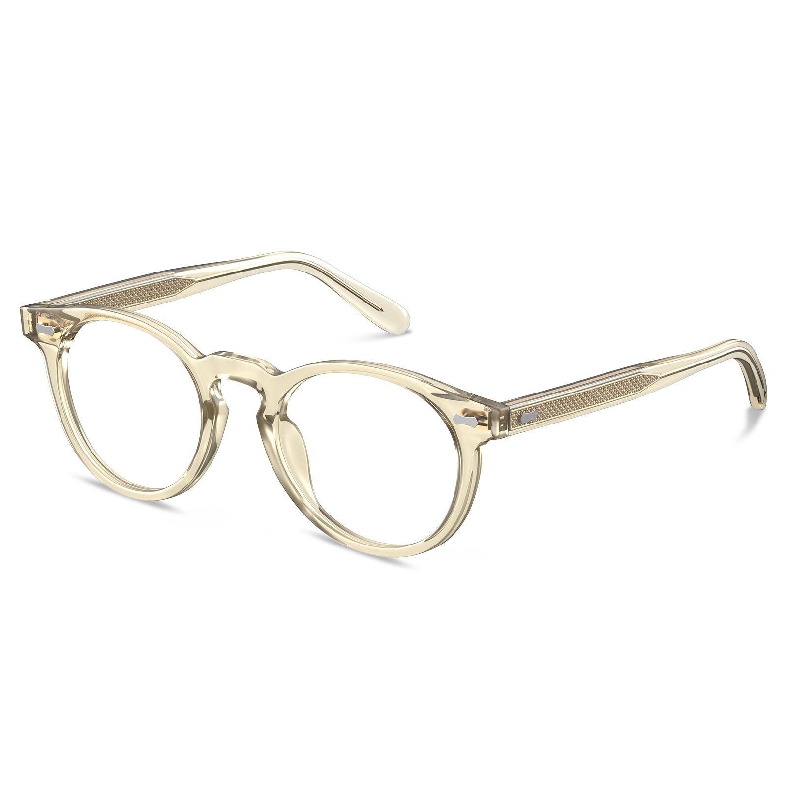 Clear champagne gold eyeglasses side profile - CARFIA Dublin lightweight acetate frames with textured temples