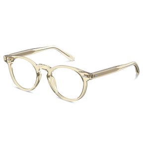 Clear champagne gold eyeglasses side profile - CARFIA Dublin lightweight acetate frames with textured temples