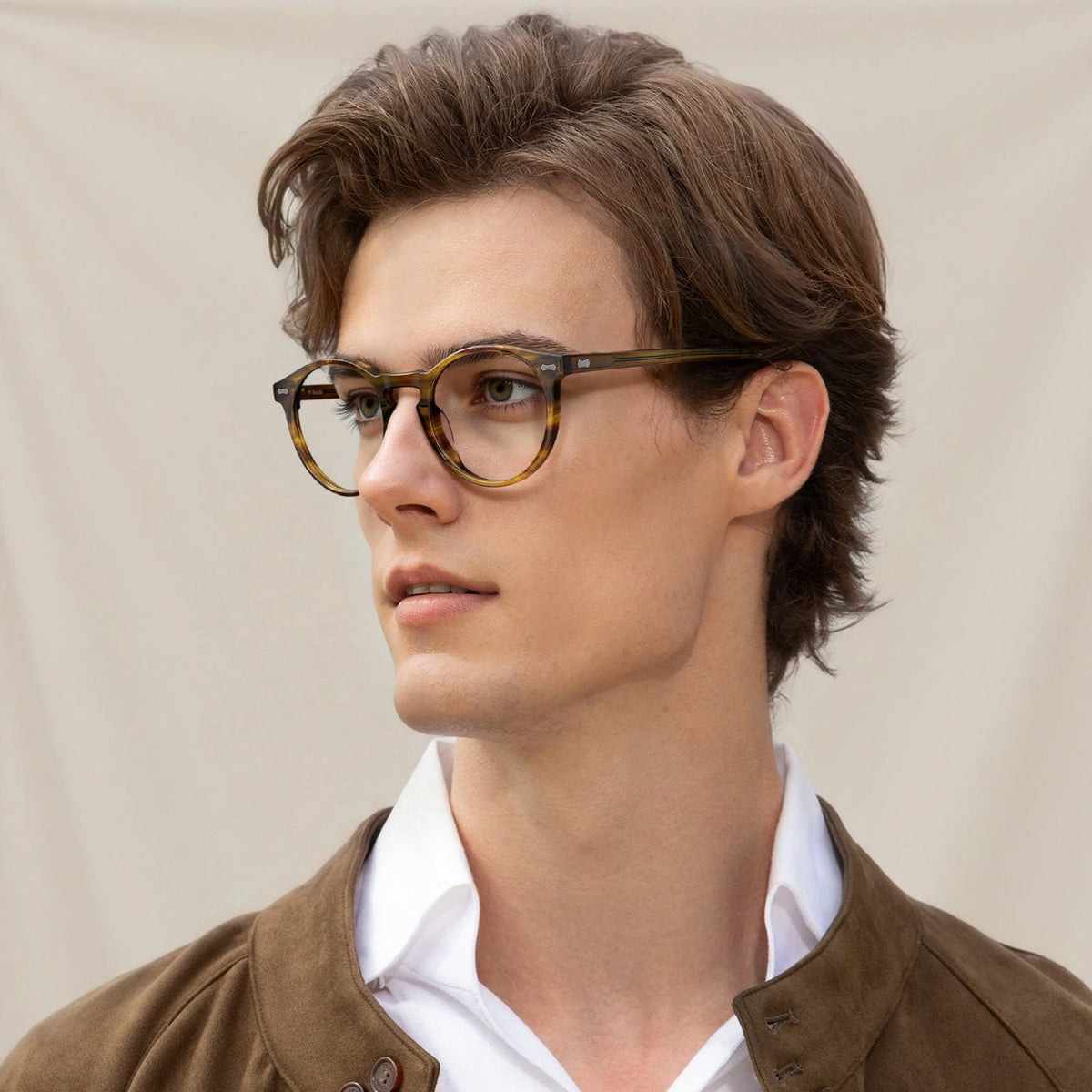 Carfia Concord CA5288-FL09 Gold Acetate Round Prescription Glasses Eyeglasses for Men, Model View
