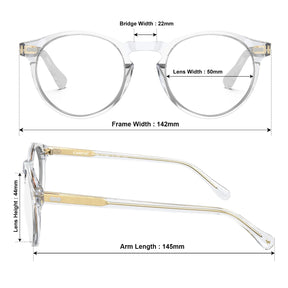 Carfia Concord CA5288-FL10 Clear Acetate Round Prescription Glasses Eyeglasses for Unisex, Measurements View