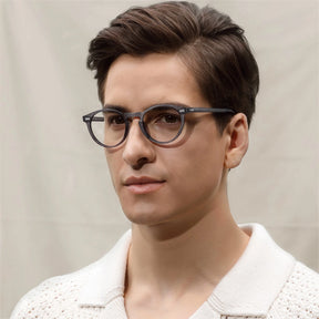 Carfia Concord CA5288FL18 Grey Acetate Round Prescription Glasses Eyeglasses for Men, Model View