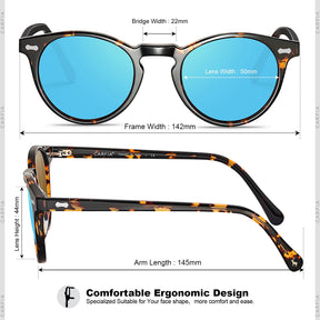 Carfia Concord CA5288-L05 Tortoise Acetate Round Polarized Prescription Sunglasses for Men, Measurements View
