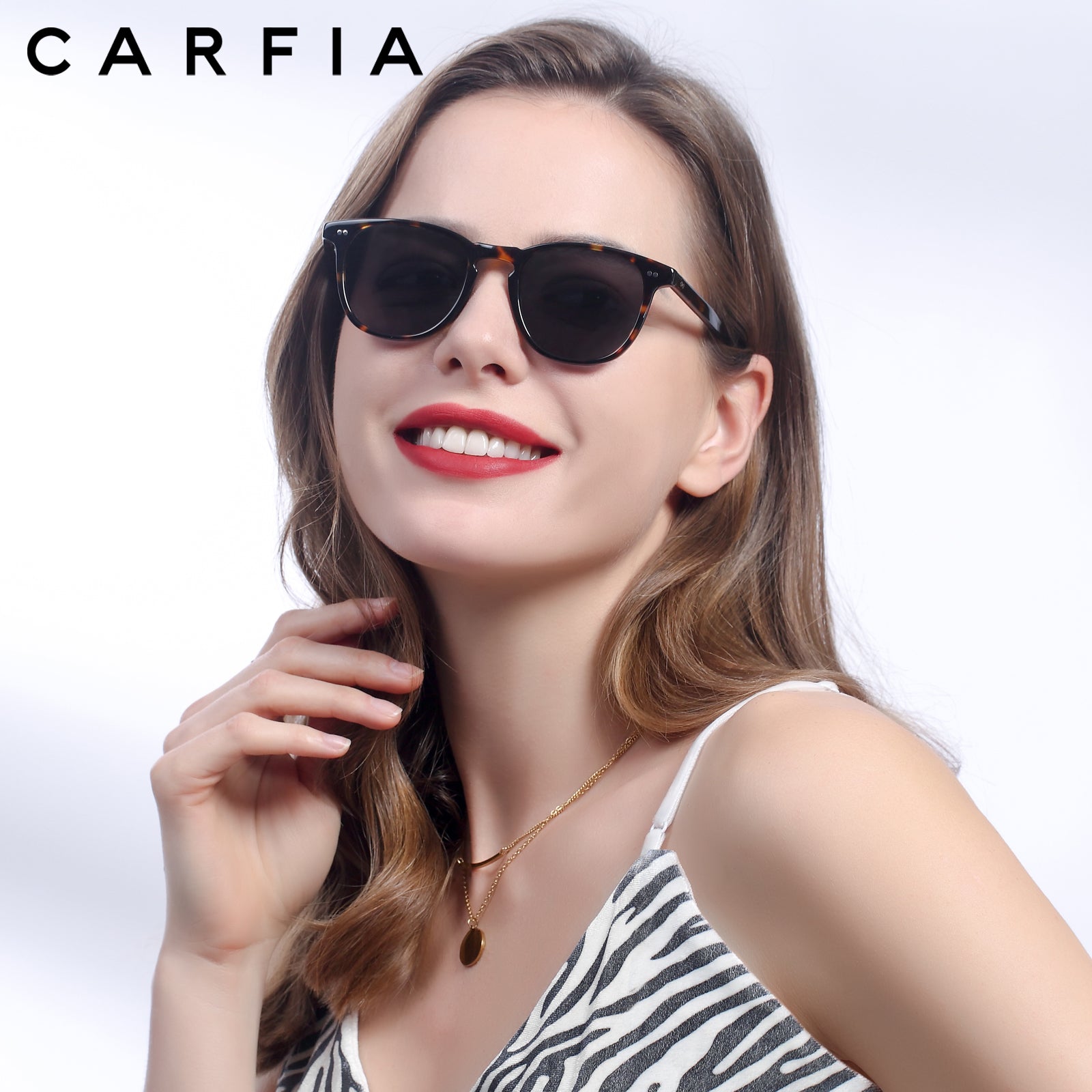 Carfia Creston CA5285-C04 Tortoise Acetate Round Polarized Sunglasses for Women, Portrait View