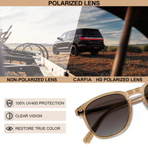 Carfia Downey CA5285-L18 Clear Champagne Acetate Square Polarized Sunglasses for Men, Features View
