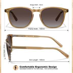 Carfia Downey CA5285-L18 Clear Champagne Acetate Square Polarized Sunglasses for Men, Size-Chart View