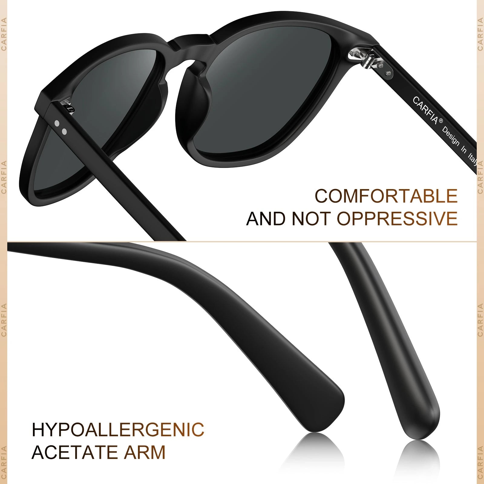 Carfia Downey CA5285-L20 Black Acetate Square Polarized Sunglasses for Unisex, Detail View