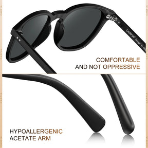 Carfia Downey CA5285-L20 Black Acetate Square Polarized Sunglasses for Unisex, Detail View