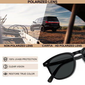 Carfia Downey CA5285-L20 Black Acetate Square Polarized Sunglasses for Unisex, Features View