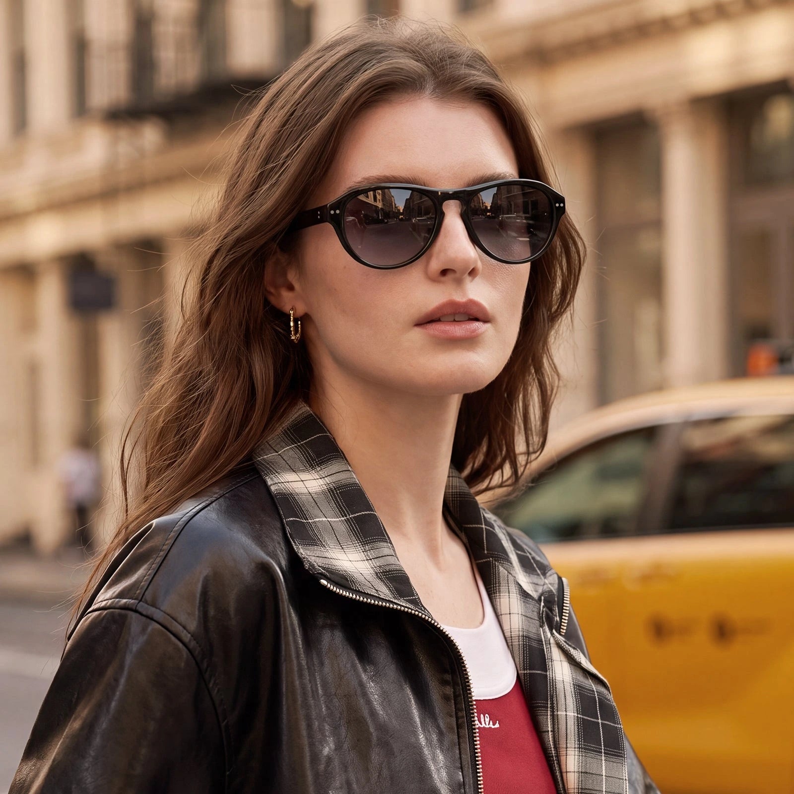 Carfia Drew CA5418-C01 Black Mixed Aviator Grey Polarized Sunglasses for Women, Lifestyle View