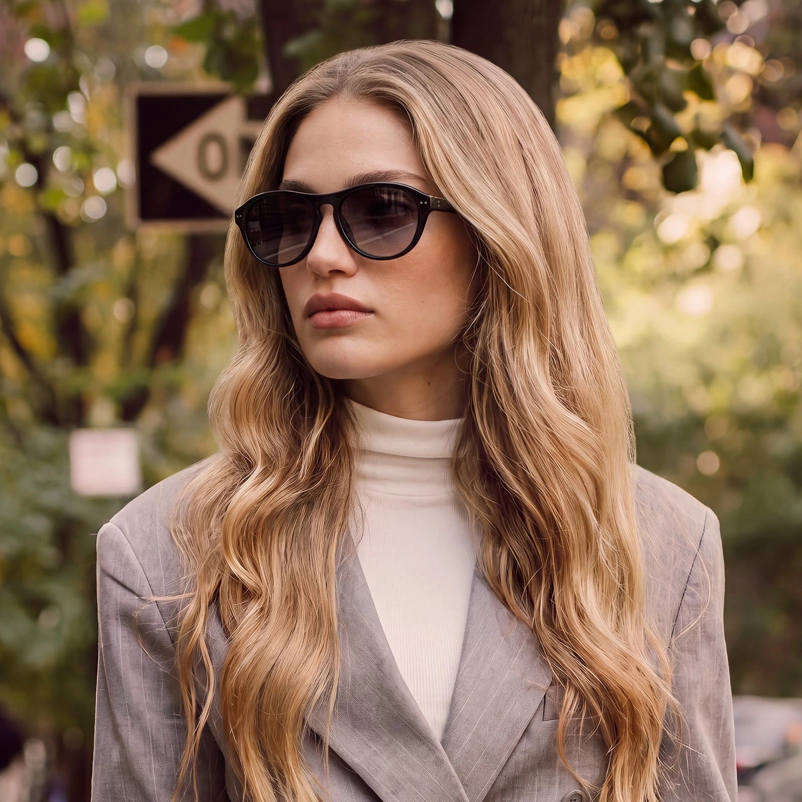 Carfia Drew CA5418-C01 Black Mixed Aviator Grey Polarized Sunglasses for Women, Model View