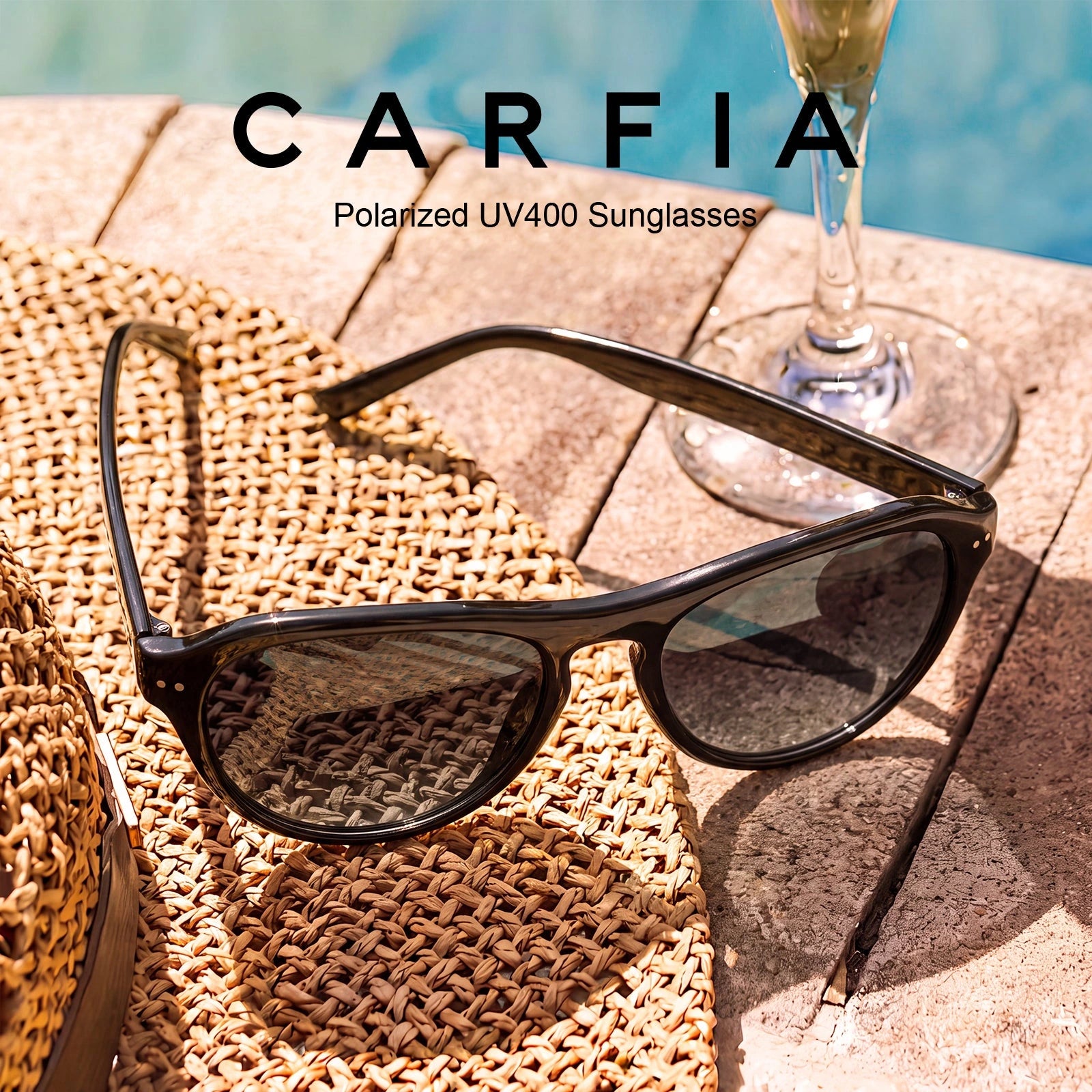 Carfia Drew CA5418-C01 Black Mixed Aviator Grey Polarized Sunglasses for Women, Scene View