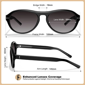 Carfia Drew CA5418-C01 Black Mixed Aviator Grey Polarized Sunglasses for Women, Size-Chart View