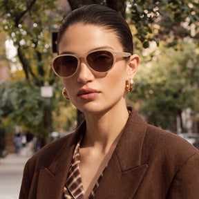 Carfia Drew CA5418-C03 Beige Mixed Aviator Amber Polarized Sunglasses for Women, Lifestyle View