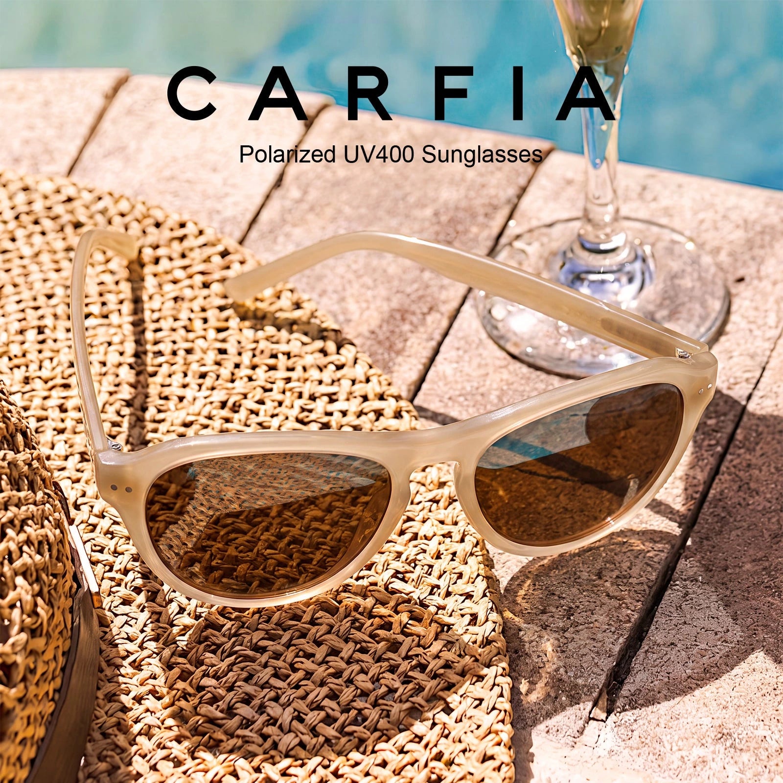Carfia Drew CA5418-C03 Beige Mixed Aviator Amber Polarized Sunglasses for Women, Scene-One View