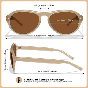 Carfia Drew CA5418-C03 Beige Mixed Aviator Amber Polarized Sunglasses for Women, Size-Chart View