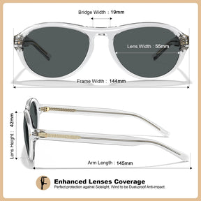 Carfia Drew CA5418-C06 Clear Mixed Aviator Grey Polarized Sunglasses for Women, Size-Chart View