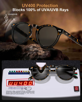 Carfia Dublin CA5506-C14 Tortoise Acetate Round Polarized Sunglasses for Men, Detail View