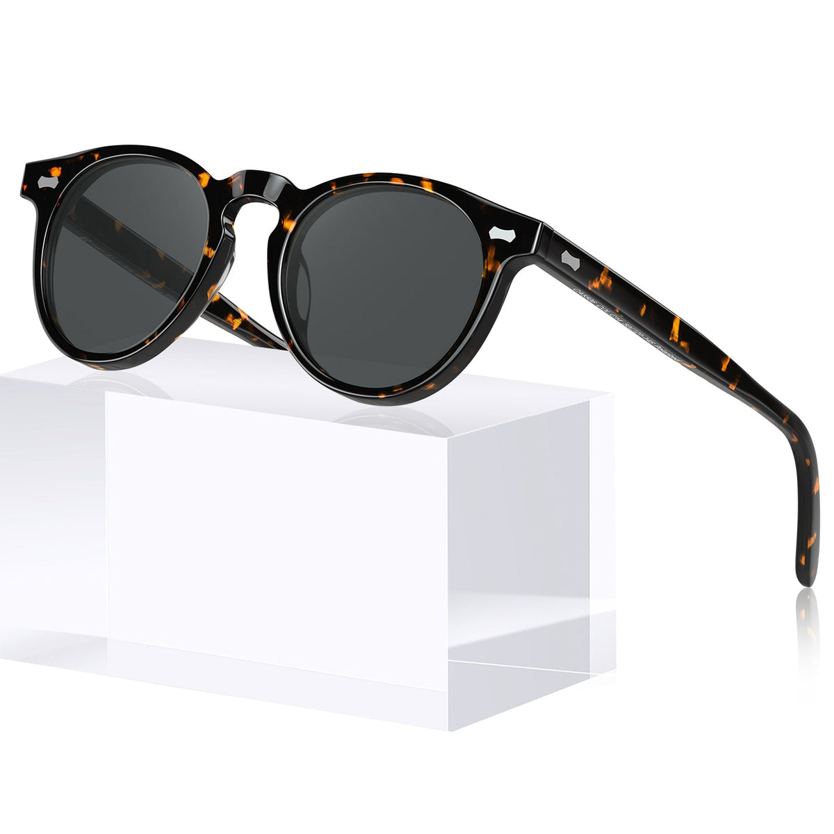Carfia Dublin CA5506-C14 Tortoise Acetate Round Polarized Sunglasses for Men, Front View