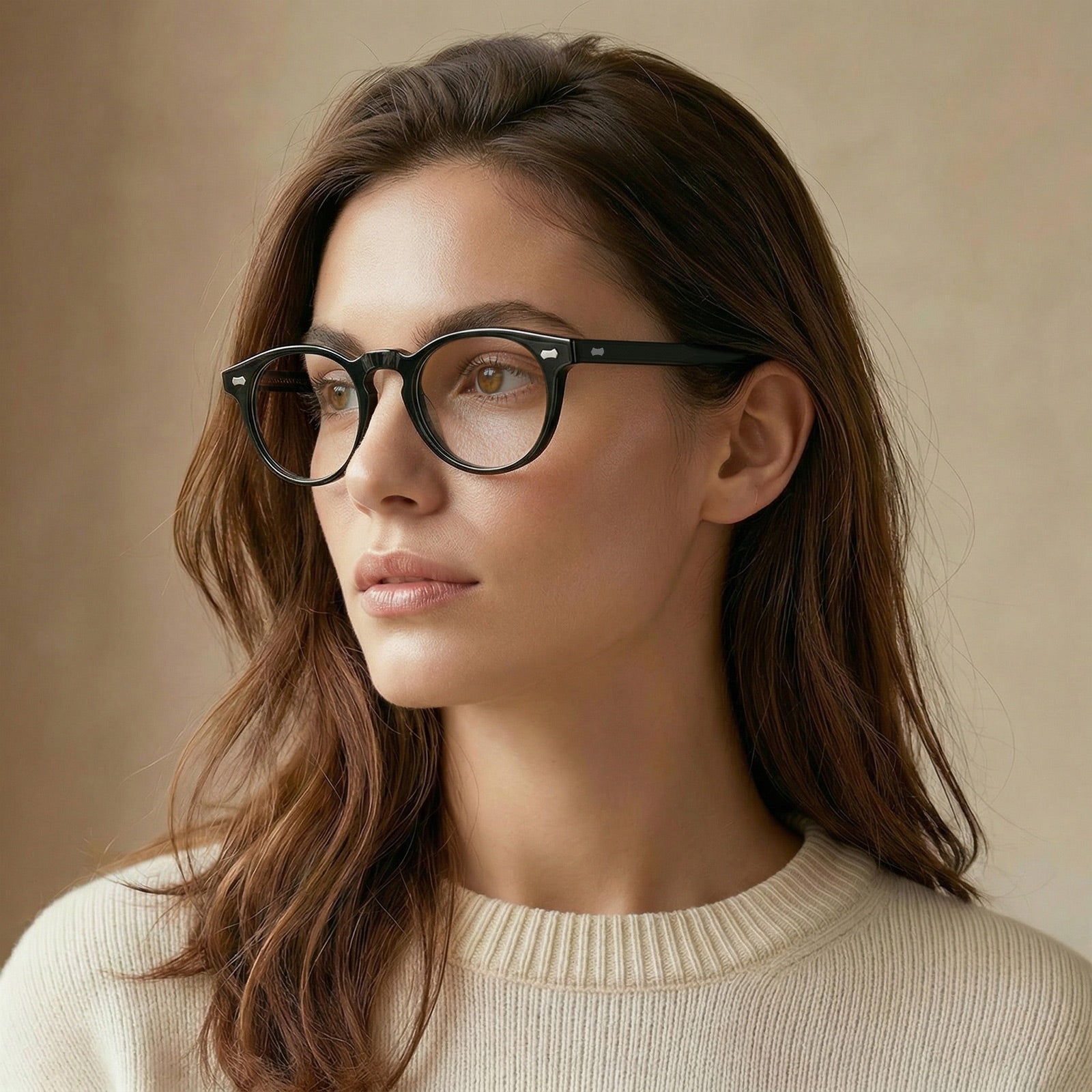 Carfia Dublin CA5506-FC01 Black Acetate Round Prescription Glasses Eyeglasses for Unisex, Model View