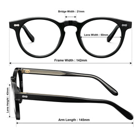 Carfia Dublin CA5506-FC01 Black Acetate Round Prescription Glasses Eyeglasses for Unisex, Size Chart