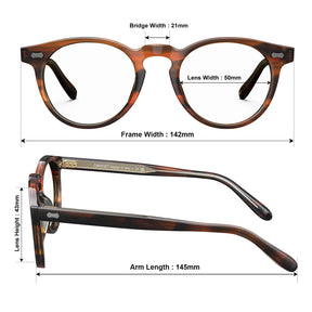 Carfia Dublin CA5506-FC02 Tortoise Acetate Round Prescription Glasses Eyeglasses for Unisex, Size Chart