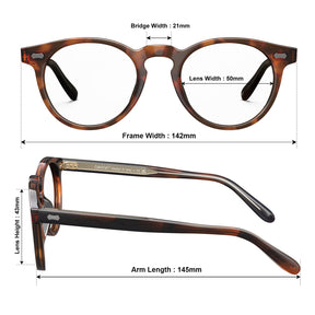 Carfia Dublin CA5506-FC04 Tortoise Acetate Round Prescription Glasses Eyeglasses for Unisex, Size Chart