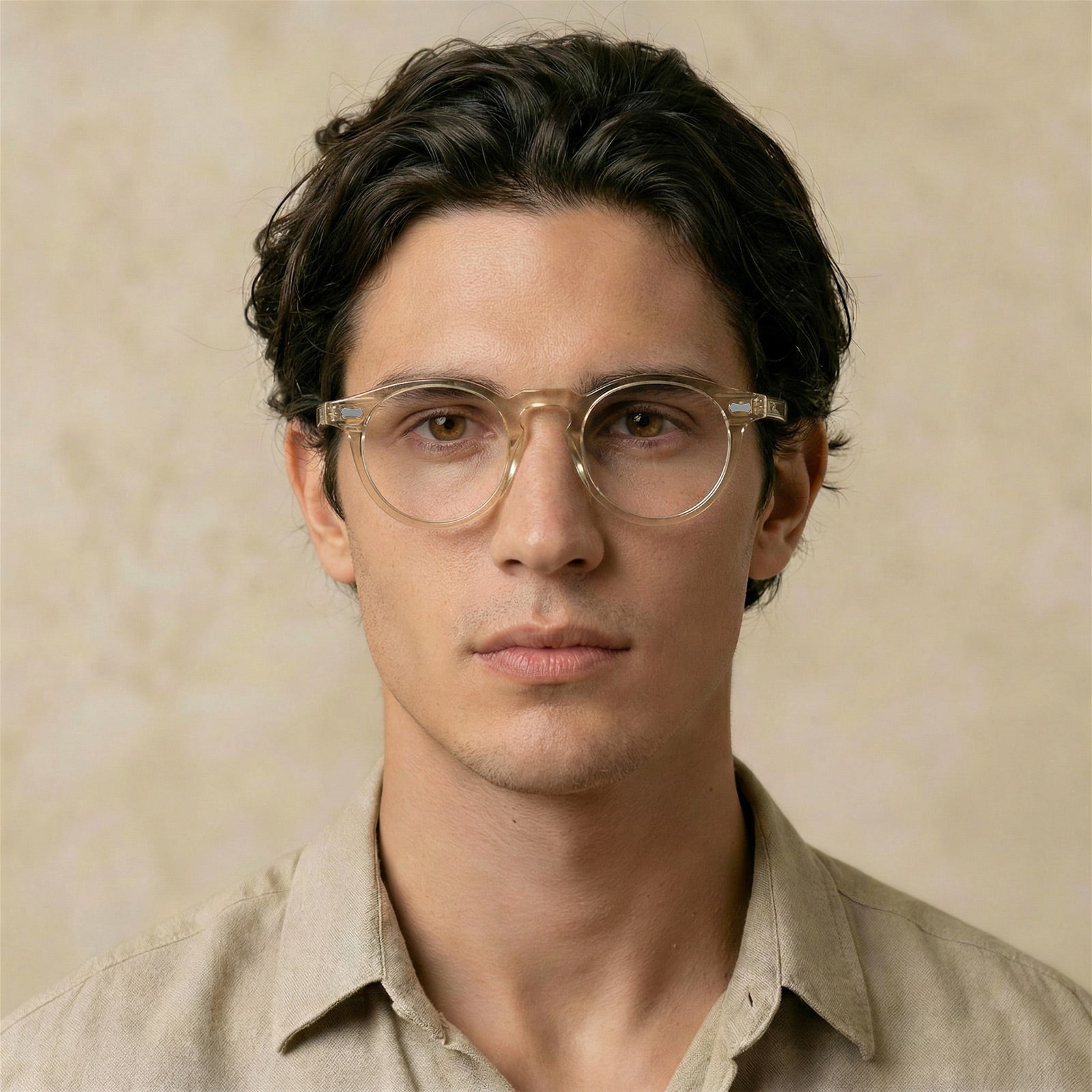 Carfia Dublin CA5506-FC05 Champagne Acetate Round Prescription Glasses Eyeglasses for Unisex, Model View